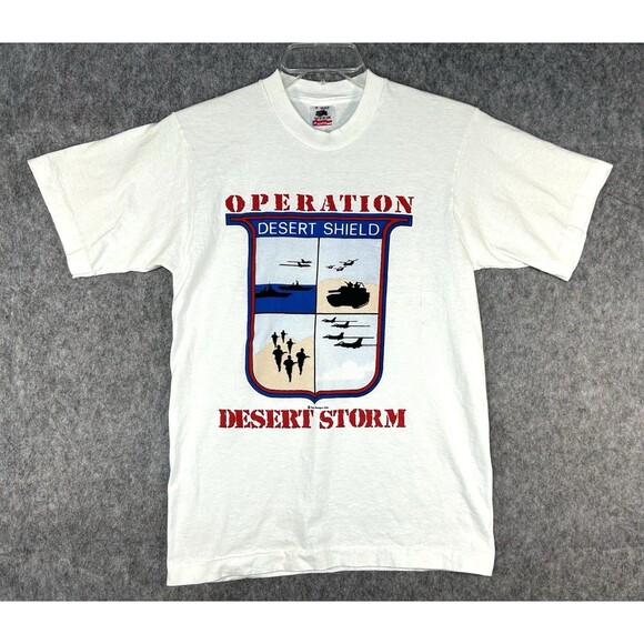 Vintage Operation Desert Storm Shield Shirt 1991 Double Sided Made In USA Size M - Picture 1 of 12